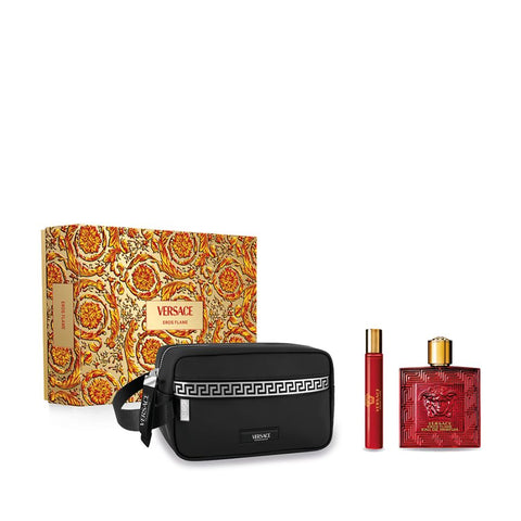 Eros Flame by Versace for Men 3.4 oz EDT 3 PC Gift Set