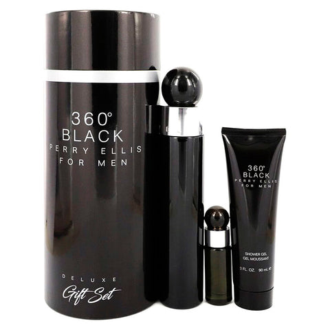360 Black by Perry Ellis for Men 3.4 oz EDT 3pc Gift Set