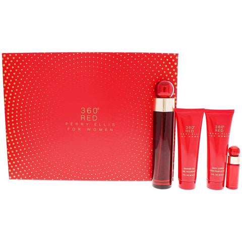 360° Red by Perry Ellis for Men 3.4 oz EDT 4pc Gift Set
